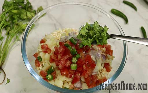 add chooped tomatoes,green chili,chopped coriander leaves