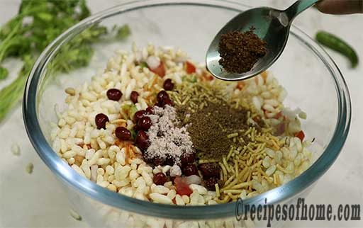 mix fried pea nut,roasted cumin powder,coriander powder,black salt and bhujia