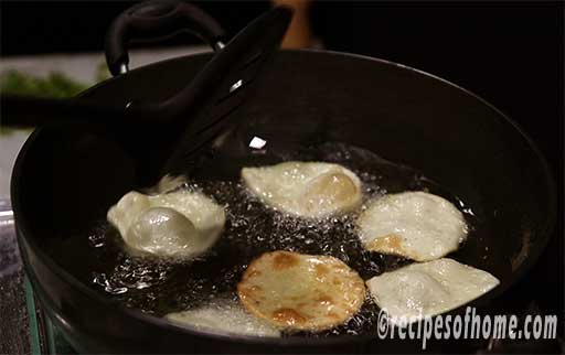 pour oil in kadai and fry papdi in medium flame until golden brown