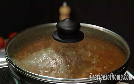 cover the pan with a lid,simmer in low flame for some time