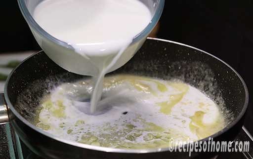 pour milk in batches