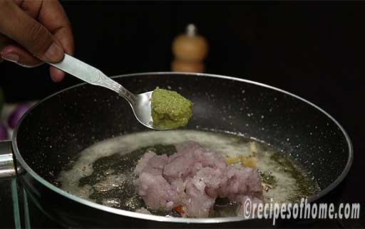 add onion puree and ginger garlic paste