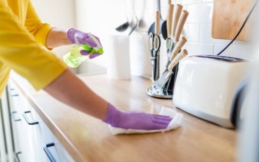 declutter and disinfect kitchen surface