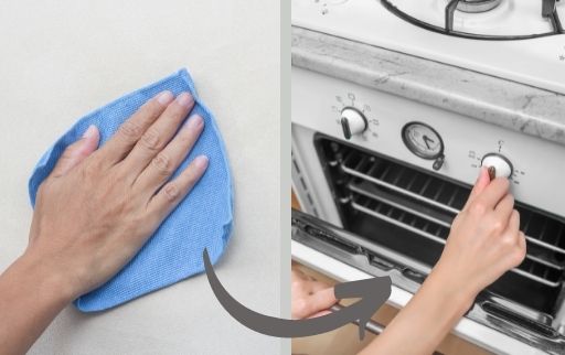 clean oven knobs with microfiber cloth