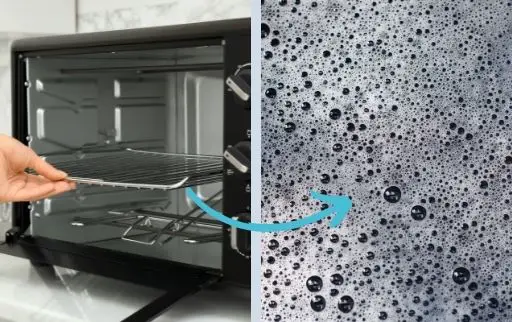 put dirty oven rack in warm water and soapy solution
