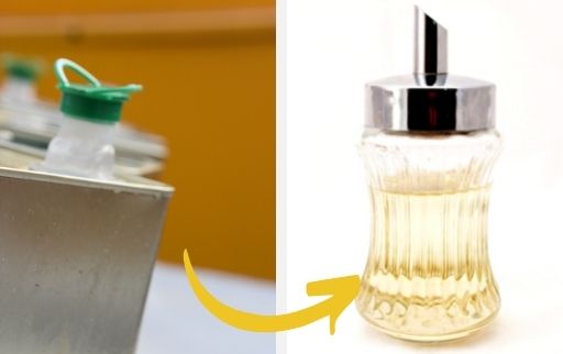 transfer cooking oil from large container to small bottle