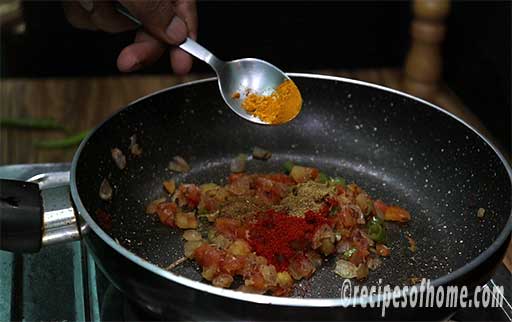 add red chili powder,salt, turmeric,coriander powder , garam masala powder