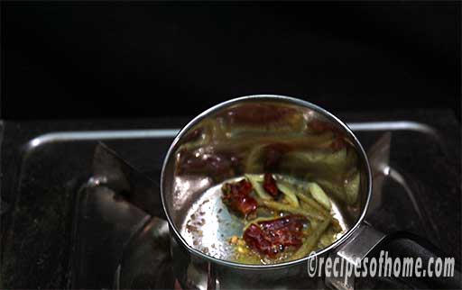 saute dried red chili, ginger garlic, kashmiri red chili