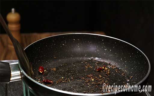 saute mustard seed , cumin seed , dried red chili