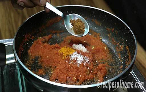 sprinkle turmeric,salt, red chili powder , garam masala powder
