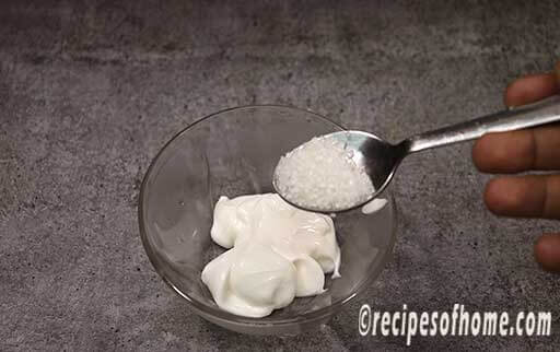 add mayonnaise and sugar in a bowl