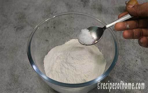 mix maida, salt, oil in a bowl 