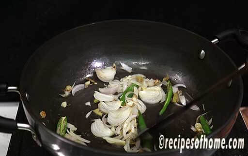 cook chop onion, green chili till translucent