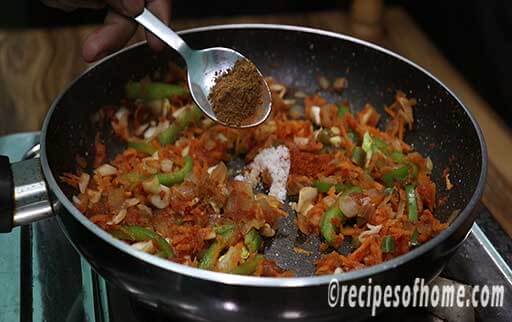 sprinkle red chili powder, garm masala powder and salt