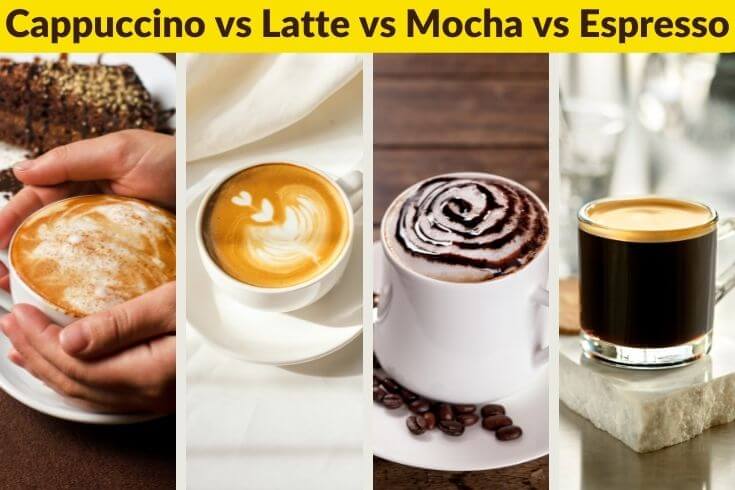 difference between cappuccino, mocha, latte, and espresso