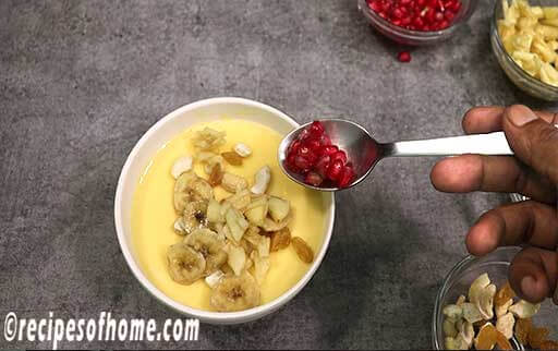 add all the fruits and mix with custard