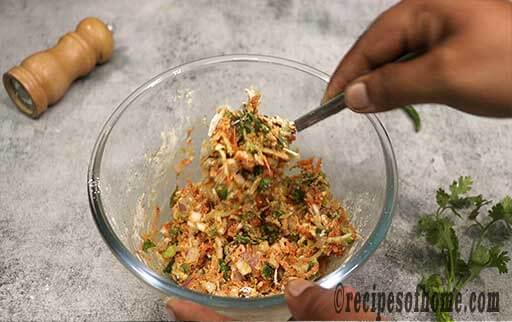 add a few drizle of water and mix everything to make vegetable pakora dough