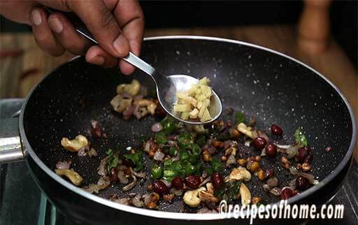 saute chopped green chili and ginger