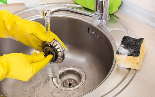 Discard food particles and rinse the sink