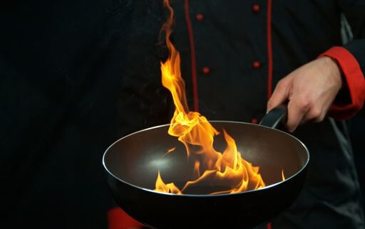 Never use Teflon-coated pans for high heat cooking