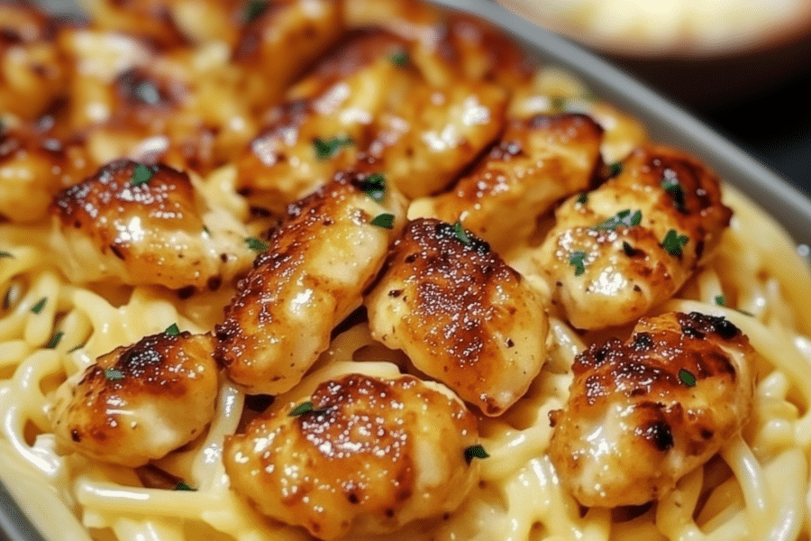 Garlic Butter Chicken Bites with Savory Creamy Parmesan Pasta 1